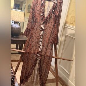 SHEIN Leopard Print Swim Coverup - Brown